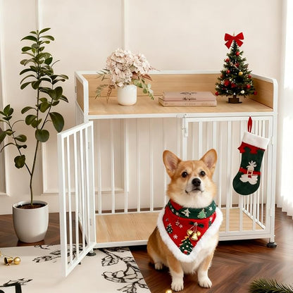 42 in Dog Crate Furniture, Medium Dog Kennel Indoor with 2 Bowls, Wooden Dog Cage Table Decorative for Small Medium Dog, 42" L X 24" W X 36" H