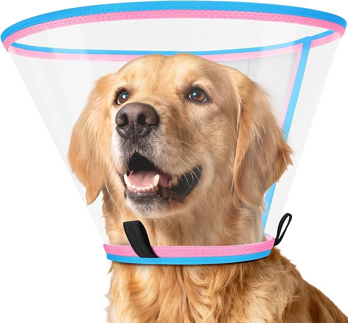 Soft Dog Cone Collar for Dogs After Surgery, Transparent Cone for Dogs to Stop Licking, Breathable Dog Neck Cone for Small Medium Large Dog, Adjustable Elizabethan Pet Recovery Collar (Pink, Size 5)