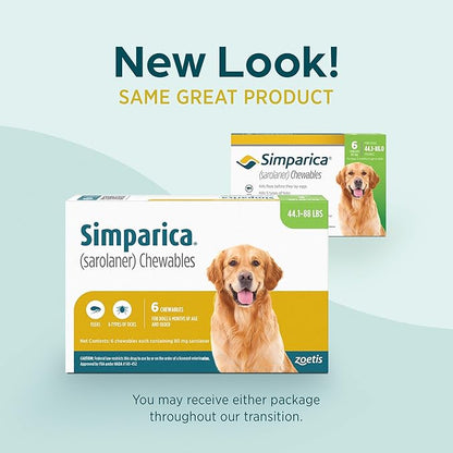 Simparica (sarolaner) Chewables for Dogs, 80 mg/tab, 44.1-88 lbs (Green), 1 Tablet