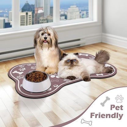 Dog Cat Mat for Food and Water,Rapid Absorbent Pet Feeding Mat, Bone Shaped Dog Placemat Bowl Mat with Rubber Backing,No Stains Pet Food Mats Indoor, Pet Accessories Supplies,Brown 23"×36"