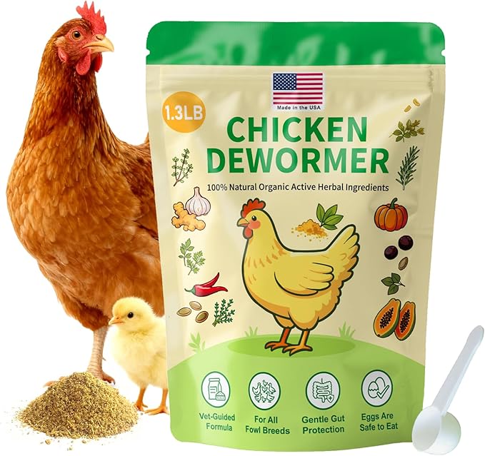 Natural Chicken De-wormer Powder (1.3 LB) | All-Natural Herbal Poultry Wormer for Laying Hens | Egg-Safe & Gentle for All Ages | Made in USA