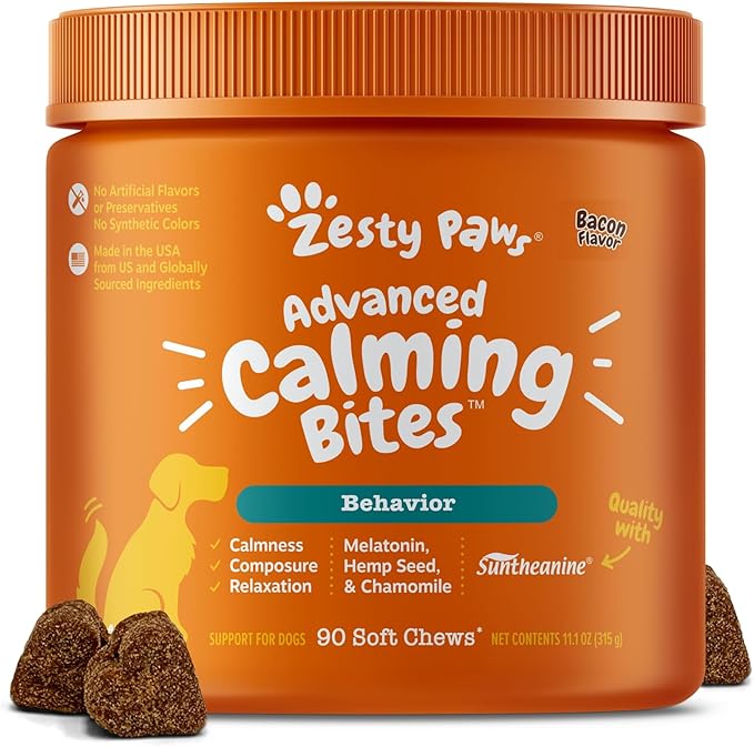 Zesty Paws Calming Chews for Dogs - for Everyday Stress, Relaxation, Composure, and Separation Bacon 90 Count