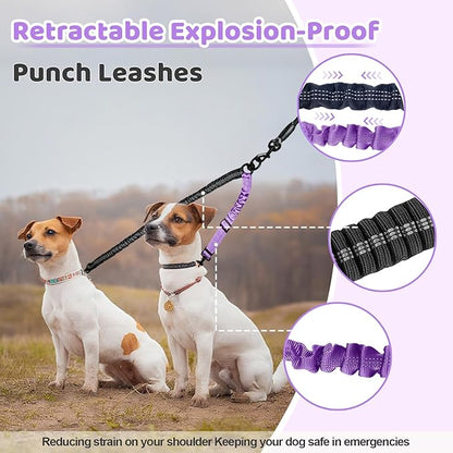 Double Dog Leash - 360°Swivel Tangle Free Splitter Attachment, 2 Dogs Multi-Functional Leashes, Dual Rope for Outdoor Walk Train Small Medium Large Two Pet, Purple