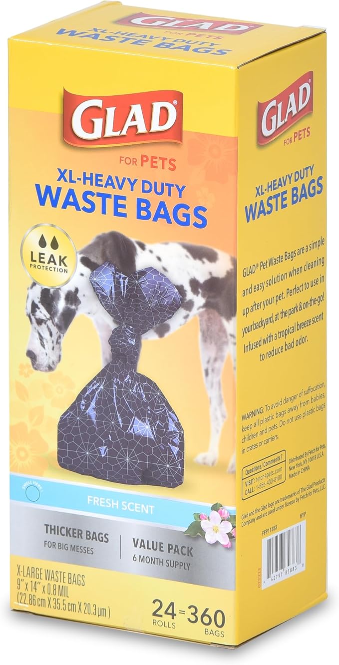 Glad Extra Large Heavy Duty Scented Dog Waste Bags Value Pack, 288 Rolls, 4320 Count