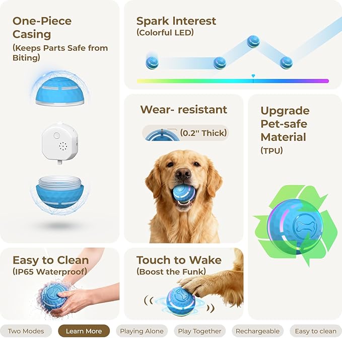 Apasiri Interactive Dog Toys: Automatic Moving Dog Balls with LED Lights, Puppy Toy to Keep Them Busy, Shaky Dog Ball for Small,Medium,Large Dogs, Dog Toys for Aggressive Chewers,Rechargeable - (Blue)