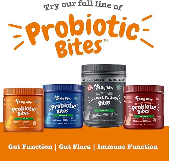 Zesty Paws Probiotics for Dogs, Digestive Enzymes Gut Flora, Digestive Health, Diarrhea & Bowel Support, DE111, Dog Probiotics Soft Chew for Pet Immune System, Chicken, 90 Ct (Pack of 2)