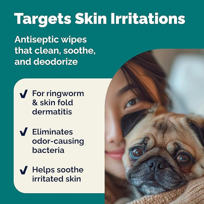 Vetnique Dermabliss Advanced Strength Medicated Antibacterial Wipes for Dogs with Chlorhexidine for Infections, Irritation & Redness Relief