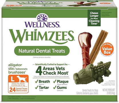 Wellness WHIMZEES Value Pack Dog Dental Treat, Chews, Freshens Breath, Large Size, 50.9 oz Box, 24 Count