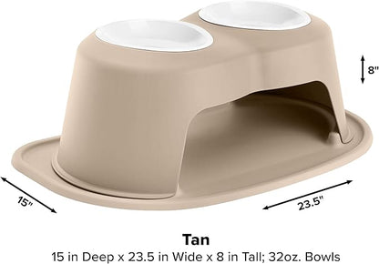 WeatherTech Double High Pet Feeding System w/Plastic Dog/Cat Bowls - 8" High Stand Tan (PDHC3208TNTN)