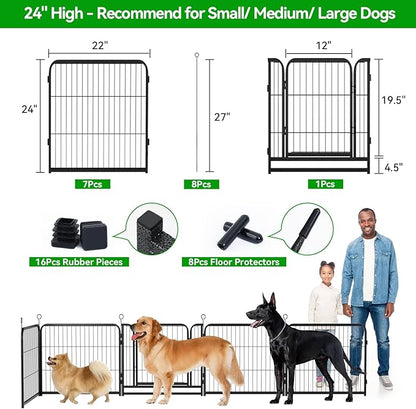 Kfvigoho Puppy Playpen 8 Panels Small Dog Fence Outdoor Indoor Use 24" Height Anti-Rust with Doors Portable Dog Play Pen for RV Camping Yard, Total 17FT, 25 Sq.ft, Snowy Black