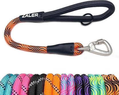 ZALER Short Dog Leash, 18 Inches Rope Traffic Leashes for Dogs, Reflective Dog Lead with O-Ring, Heavy Duty Pet Leash for Large and Medium Dogs (18'' Black Orange)