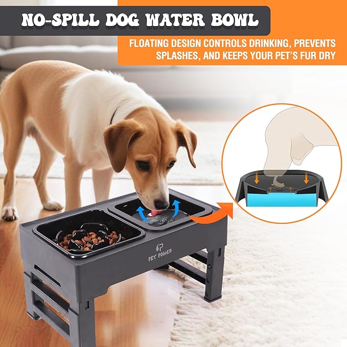 Dog Bowls Elevated Large Breed, Raised Dog Bowl Stand with 4 Adjustable Height, Slow Feeder Dog Bowls & No-Spill Water Bowl for Small, Medium, Large Dogs