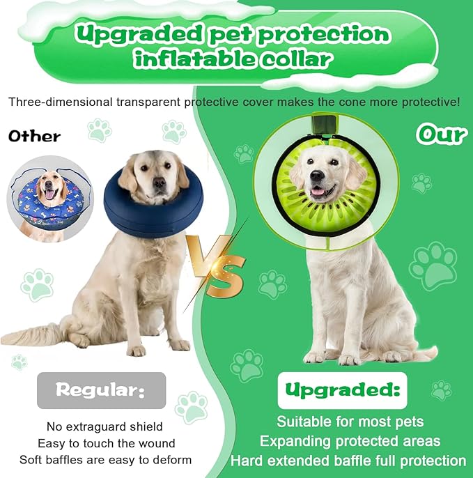 Inflatable Dog Cone Collar with Detachable Enhanced Anti-Licking Shield, Soft Neck Donut Collar for Dogs After Surgery, Adjustable Dog Cone Alternative for Large Medium Small Dogs & Cats