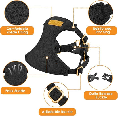 SlowTon Dog Harness Small Sized Dog - Soft XXS Dog Harness and Leash Set No Pull No Chock, Adjustable Lightweight Puppy Harness for XS Small Medium Dogs Cats (Solid Black, S)