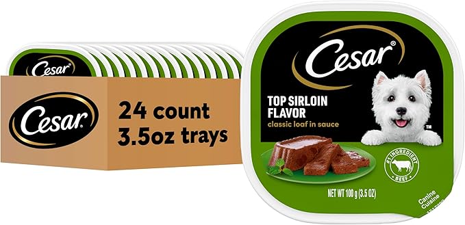 Cesar Classic Loaf in Sauce Adult Wet Dog Food Top Sirloin Flavor, Wet Food for Dogs, 3.5 oz Easy Peel Trays, 24 Count