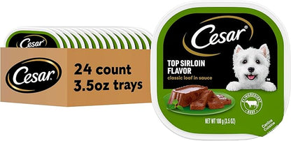 Cesar Classic Loaf in Sauce Adult Wet Dog Food Top Sirloin Flavor, Wet Food for Dogs, 3.5 oz Easy Peel Trays, 24 Count