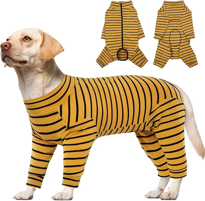 Kuoser Recovery Suit for Large Dogs After Surgery, Long Sleeve Dog Surgery Recovery Suit, Dog Onesie for Abdominal Wounds Skin Disease, Yellow XL