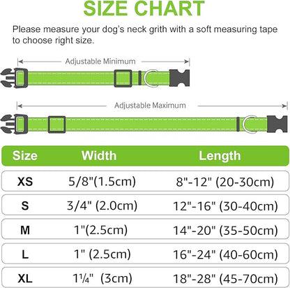 Joytale Reflective Dog Collar, Soft Neoprene Padded, Metal D-Ring, Nylon Pet Collar Adjustable for Large Dogs, Green, L