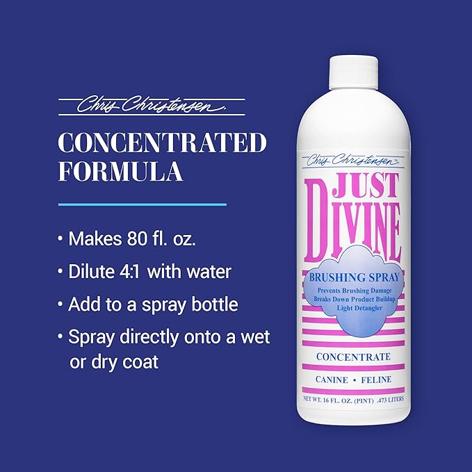 Chris Christensen Just Divine Dog Brushing Spray Concentrate, Groom Like a Professional, Prevents Brushing Damage, Light Detangler, All Coat Types, Made in USA, 16oz
