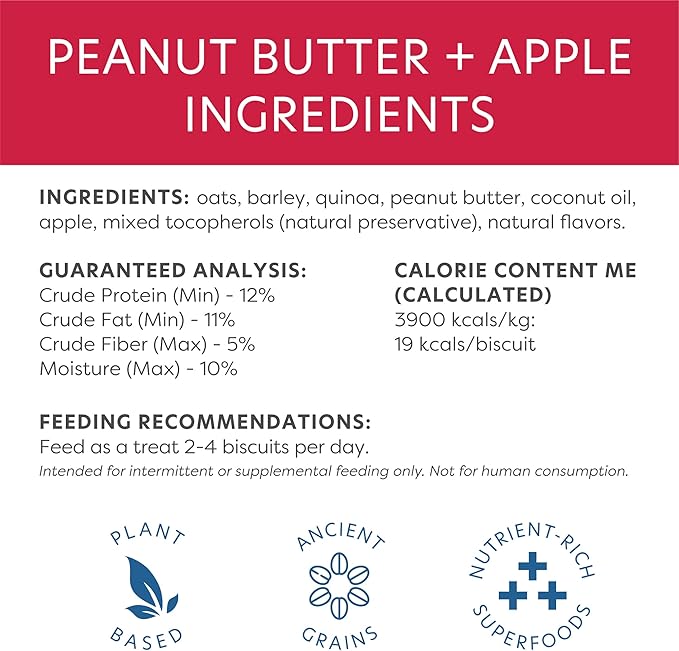 Body and Soul Peanut Butter + Apple Crunchy Premium Health Training Dog Treat Superfood Oven Baked Biscuits Oats, Barley & Quinoa – Clean Natural Plant Protein, No Additives No Filler Made in USA 10oz