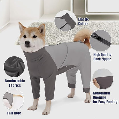 Dog Recovery Suit for Surgery Dog Onesie for Female and Male E-Collar Alternative Anti Shedding Pajamas Long Sleeve Claming Bodysuit Gray XS