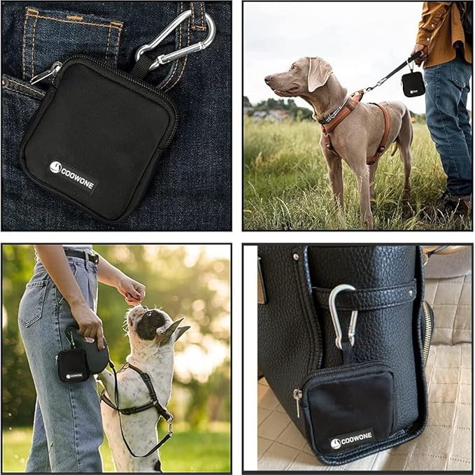 2 PCS Waterproof Small Dog Treat Bag for Leash, Hands Free Dog Walking Bag with Carabiner, Dog Poop Bag Holder for Pet Puppy Travel or Outdoor Use, Zipper Closure to Avoid Spilling