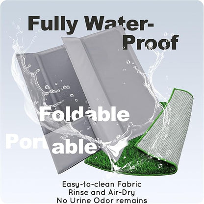 HQ4US 4LEGS Dog Grass Pad with Tray Foldable Dog Litter Box High Walls, Odor Free Artificial Grass for Dogs Potty, Pee Pad Holder, Seamless, No Assembly, Waterproof, Easy Clean, Portable for Travel