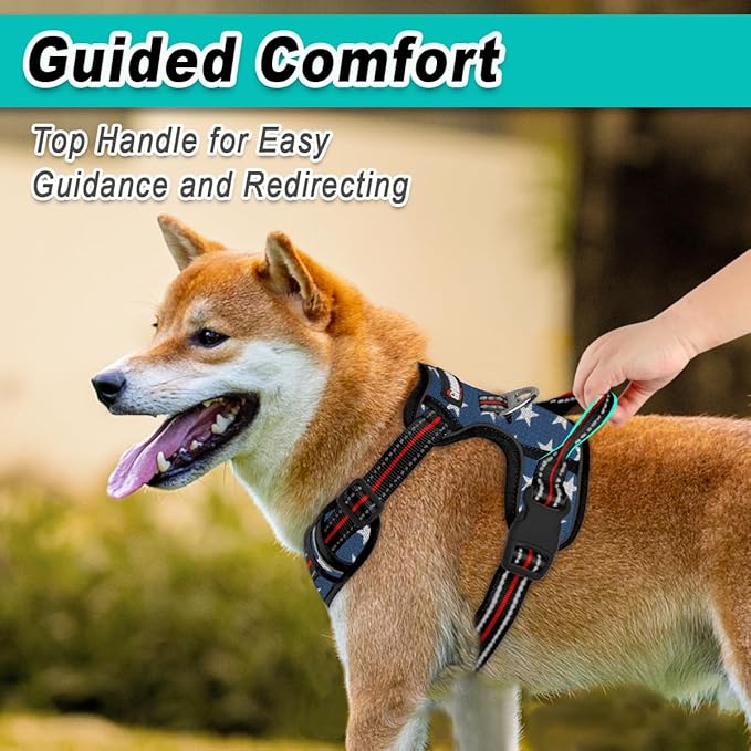 BARKBAY Dog Harness No Pull Mesh for Medium Dogs - Adjustable, Reflective, Comfortable, No Choke, Heavy-Duty - Perfect for Outdoor Training, Walking, and Hiking - Strong & Durable - M & Blue Star Mesh