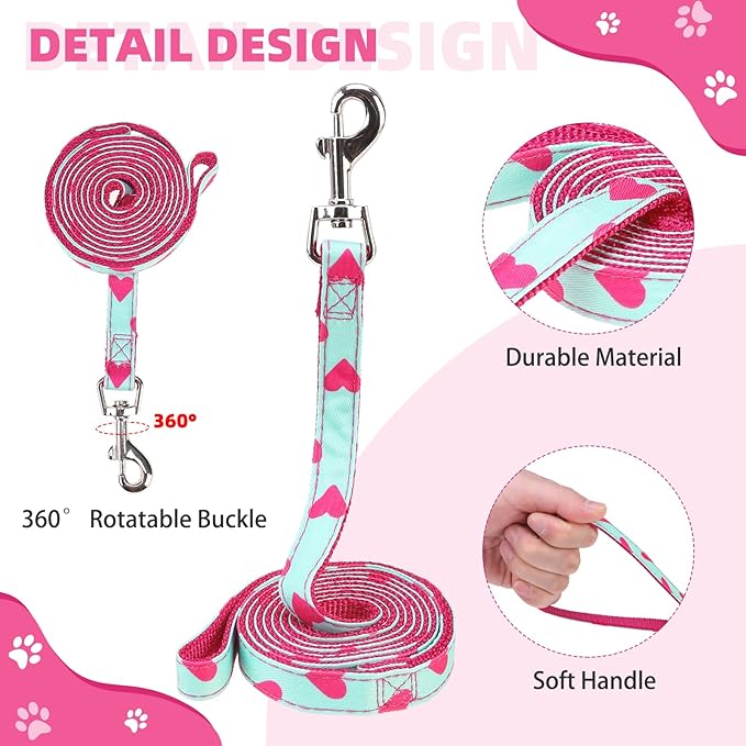KOOLTAIL Valentines Dog Harness and Leash Set for Small Medium Dogs, Step in No Pull Soft Mesh Dog Harness Padded Pet Vest, Adjustable Reflective Easy Walking Puppy Harnesses Training, Pink Heart XS