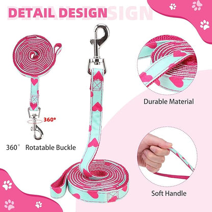 KOOLTAIL Valentines Dog Harness and Leash Set for Small Medium Dogs, Step in No Pull Soft Mesh Dog Harness Padded Pet Vest, Adjustable Reflective Easy Walking Puppy Harnesses Training, Pink Heart XS