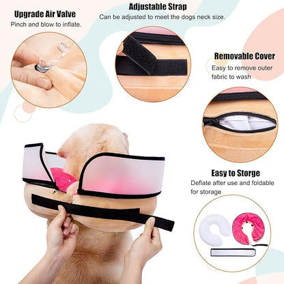 Inflatable Dog Cone Collar with Enhanced Anti-Licking, Soft Neck Donut for Dogs Cats, Recovery Pet Cone Collar After Surgery for Large Medium Small Dogs… (Donut Pink, Medium)