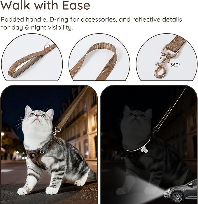 BELLA & PAL Step in Vest Harness for Small and Medium Dogs, No Pull Small Dog Harness with Leash Set, Comfortable Air Mesh Dog Vest Harness with Reflective Strip (Brown Leopard, XS)