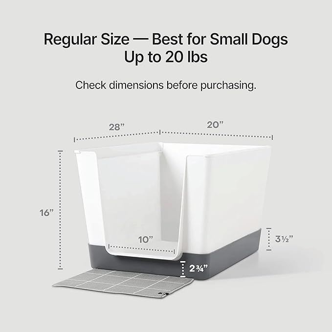 Indoor Dog Potty with High Walls and Low Entry for Small Dogs — Vertical Pad Holder, Splash Guard, and Clean Modern Design by DoggyBathroom (Regular, Light Grey)