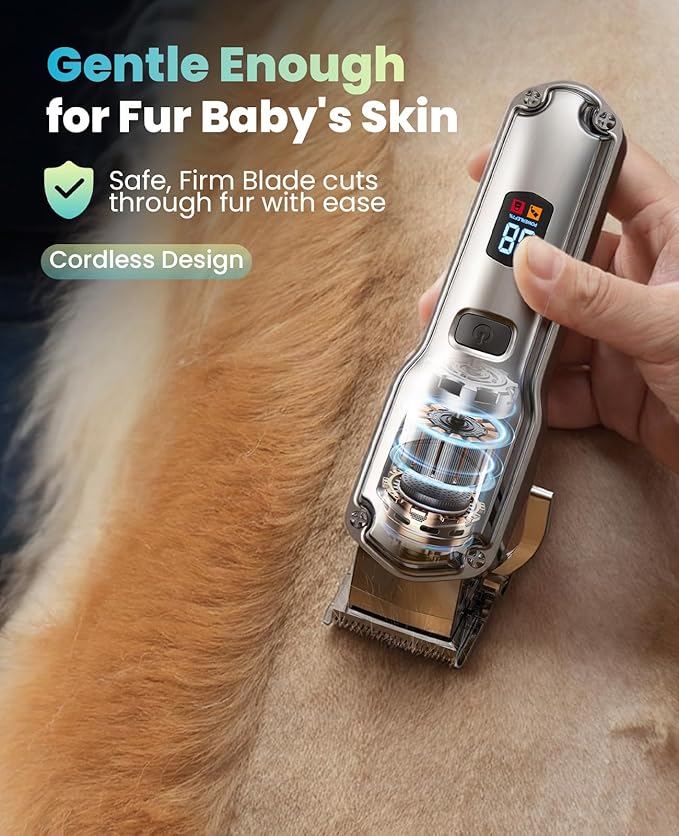oneisall Dog Clippers for Grooming for Thick Heavy Coats/Low Noise Rechargeable Cordless Pet Shaver with Stainless Steel Blade/Waterproof Dog Shaver for Dogs Pets and Animals (Silver)