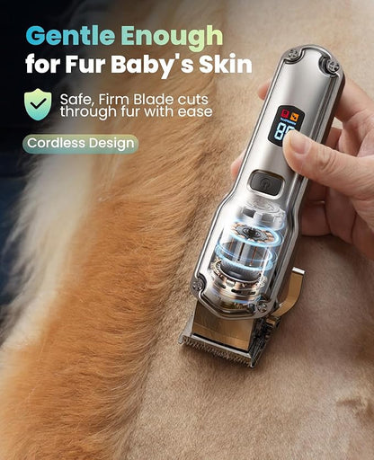 oneisall Dog Clippers for Grooming for Thick Heavy Coats/Low Noise Rechargeable Cordless Pet Shaver with Stainless Steel Blade/Waterproof Dog Shaver for Dogs Pets and Animals (Silver)