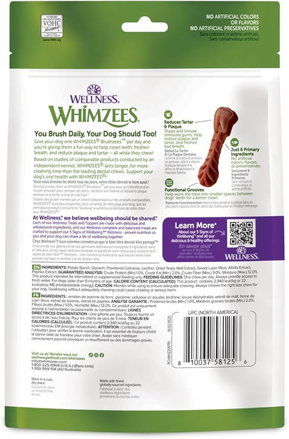 Whimzees Wellness Brushzees Dog Dental Treat, VOHC Accepted Chews, Freshens Breath, Extra-Small Size, 4.2 oz Bag, 16 Count