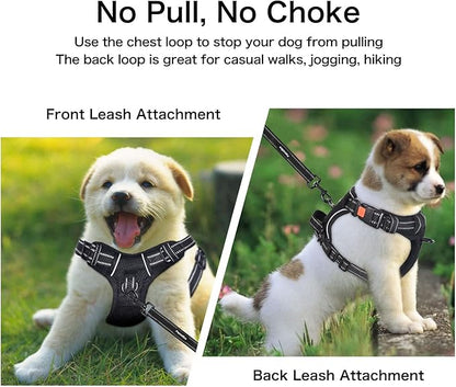 Petmolico Medium Dog Harness and Leash Set, No Choke 4 Leash Attachments Easy Control Handle Soft Padded Reflective Vest for Medium Dogs, Black