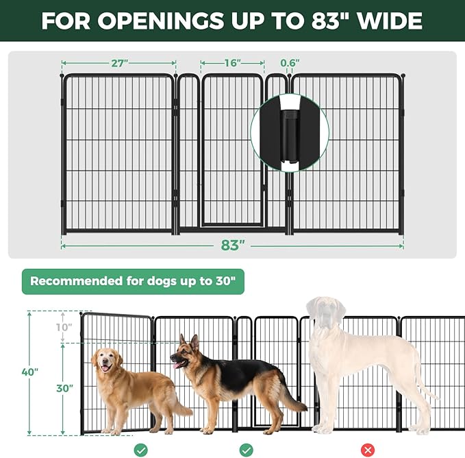FXW Dog Gate Extra Wide Designed for Indoor Use, Adjustable Width Up to 83-inch Wide (40" H 3 Wire Panels for Medium and Large Dogs), Black