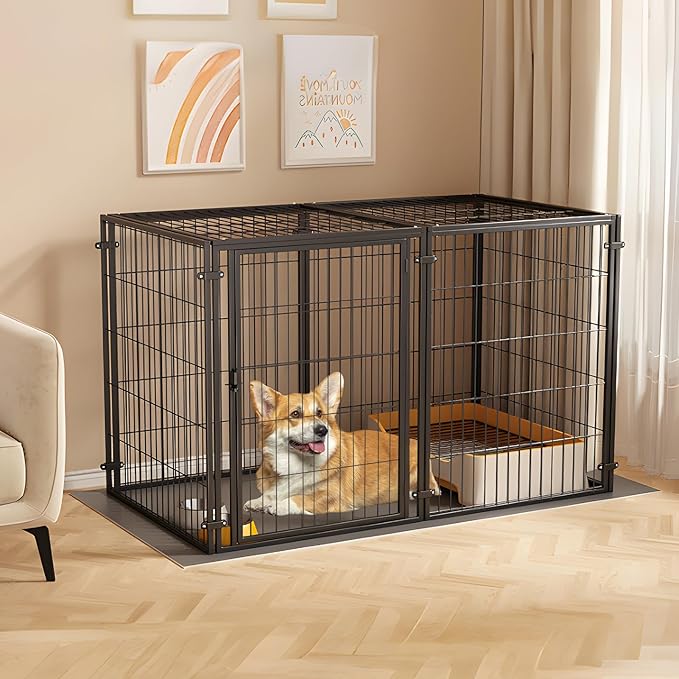 XPIY Large Dog Crate –59 Inch Metal Kennel for Medium and Small Dogs, Safe Indoor & Outdoor XL Big Puppy Cage, Pet Playpen Yard, Dog Fence Playpen Easy Assembly (Black)