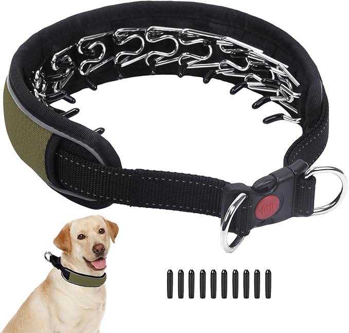 Martingale No Pull Dog Collar for Large Medium Dogs Training Walking, Heavy Duty Nylon Reflective Adjustable Anti Pull Slip Collar with Buckle S Army Green