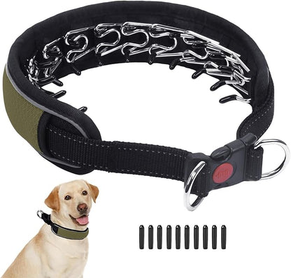 Martingale No Pull Dog Collar for Large Medium Dogs Training Walking, Heavy Duty Nylon Reflective Adjustable Anti Pull Slip Collar with Buckle S Army Green