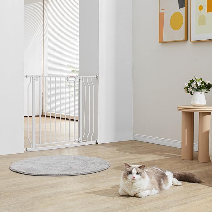 VEVOR Baby Gate, 29.5-37 in Adjustable Width, 30in High Dog Gate, Easy Step Walk Thru, Auto Close, Child Pet Security, with Pressure Mount Kit and Wall Mount Kit, for Stairs Doorways and House, White