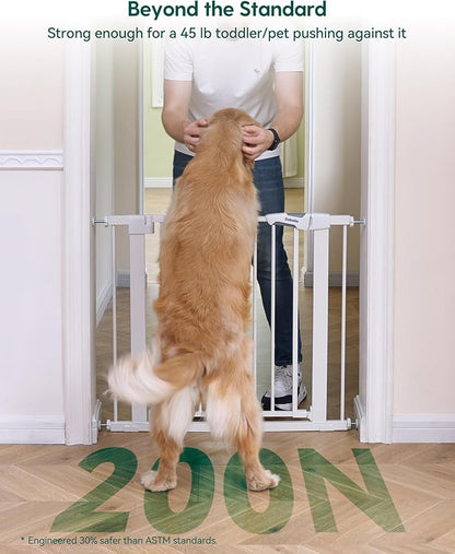 BABELIO Safety Gate Door Fits for Stairs, Narrow and Wide Doorways with Auto Close, Easy Install, No Drilling, Pressure Mounted for Baby, Child, Pets, Dog/Puppy, 26''-40'', White
