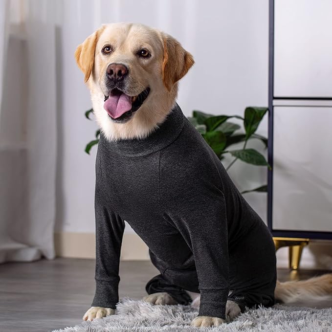 Grey Dog Surgery Recovery Suit Onesie, Medium/Large, Cotton, Lightweight, All-Season, Unisex, Solid Grey, Surgical Wound Protection, Shedding Prevention, Temperature Regulation