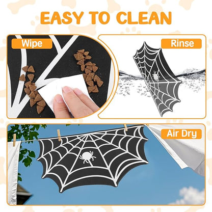 Dog Cat Food & Water Mat, Spider Web Pet Feeding Mat for Floor Non-Slip Waterproof, Super Absorbent Quick Dry Placemat Pet Food Bowl Mat, Halloween Decor, Pets Accessories Indoor (20 * 32 in)