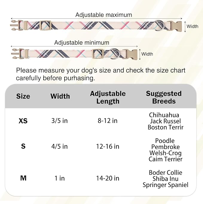 Dog Collar and Leash Set for Small Dogs, Adjustable Soft Puppy Collar with Quick Release Buckle, 5FT Heavy Duty Nylon Matching Leash for Boy Girl Chihuahua, Yorki, Bulldog, Beige XS