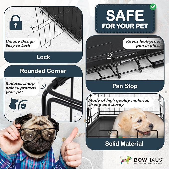 CAPHAUS Foldable Dog Crate Wire Metal Dog Kennel w/Divider Panel, Leak-Proof Pan & Protecting Feet, Single & Double Door, Small, Medium & Large Dog Crate Indoor Wire Dog Cage, 30” w/Easy-Flick Lock