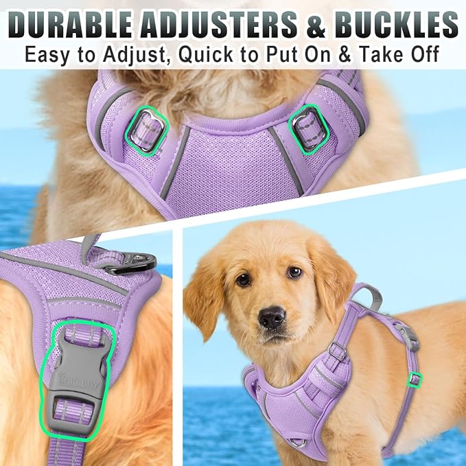 BARKBAY No Pull Dog Harness Large Reflective Dog Harness with Front Clip and Easy Control Handle for Walking Training Running with ID tag Pocket(Violet Purple,S)