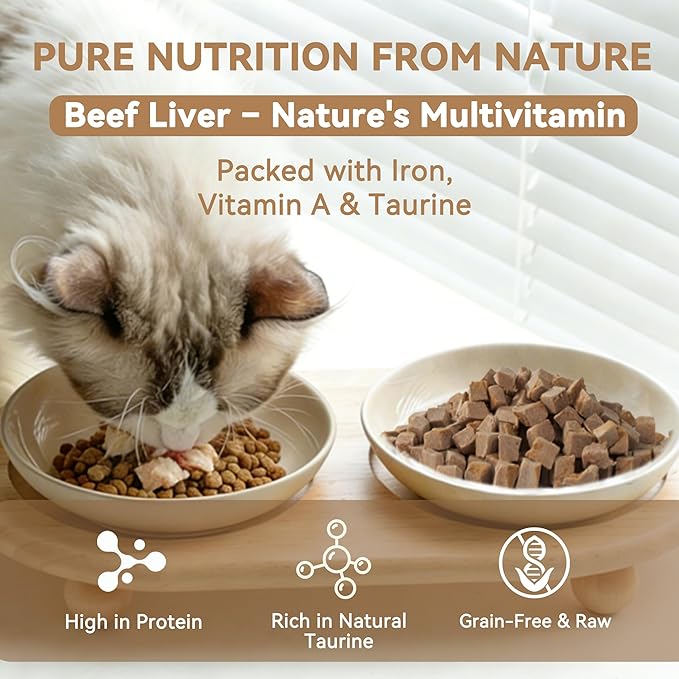 Freeze Dried Beef Liver Treats for Dogs & Cats, Organ Meat, Single Ingredient Food Toppers & Training Snacks, 2 oz