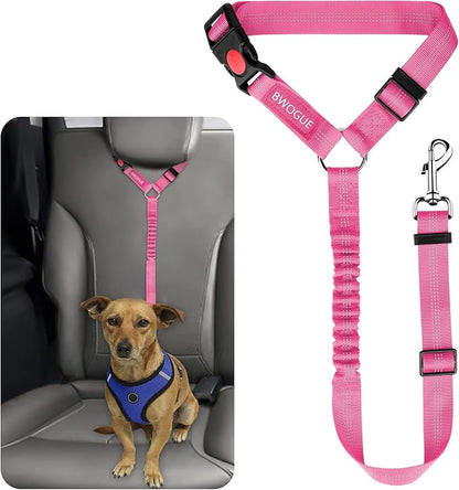 BWOGUE Pet Dog Cat Seat Belts, Car Headrest Restraint Adjustable Safety Leads Vehicle Seatbelt Harness (1 Pack, Pink, Elastic)